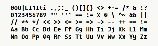 Font specimen for monospace font  (bold).