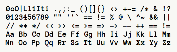 Font specimen for monospace font  (bold).