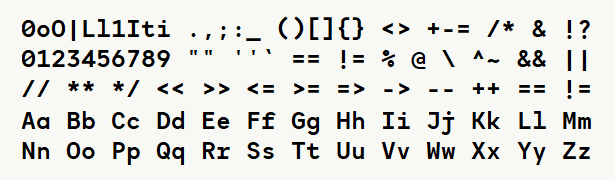 Font specimen for monospace font  (bold).