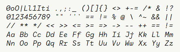 Font specimen for monospace font  (italic).