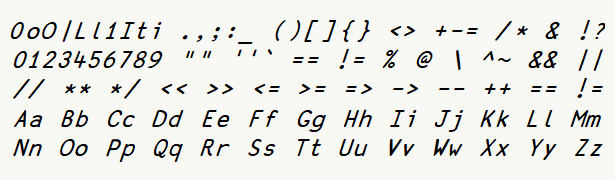 Font specimen for monospace font  (italic).