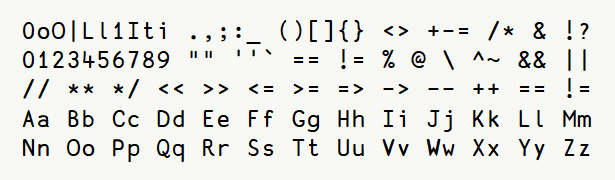 Font specimen for monospace font  (regular).