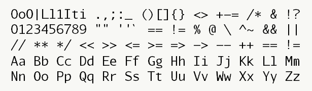 Font specimen for monospace font  (regular).