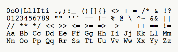 Font specimen for monospace font  (bold).