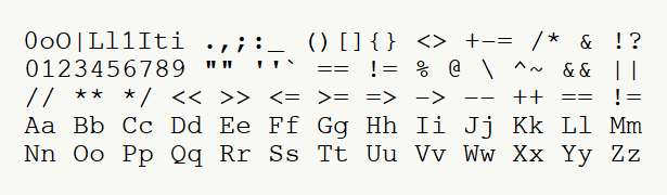 Font specimen for monospace font  (regular).