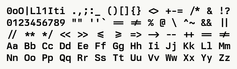 Font specimen for monospace font  (bold).