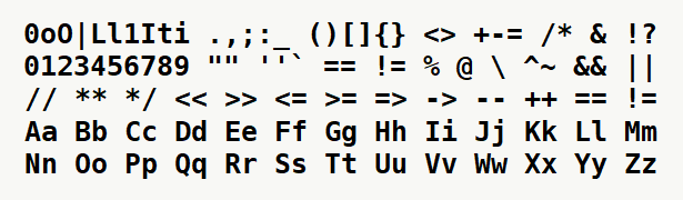 Font specimen for monospace font  (bold).