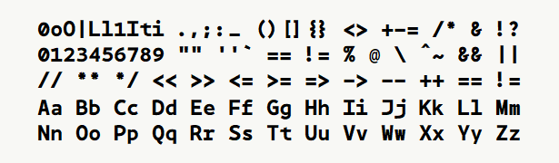 Font specimen for monospace font  (bold).