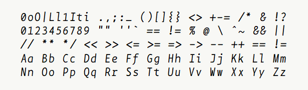 Font specimen for monospace font  (italic).