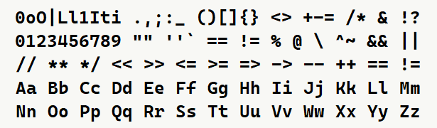 Font specimen for monospace font  (bold).