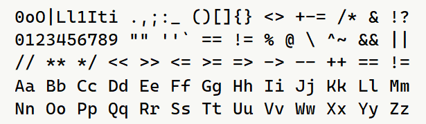 Font specimen for monospace font  (regular).