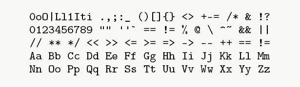 Font specimen for monospace font  (bold).