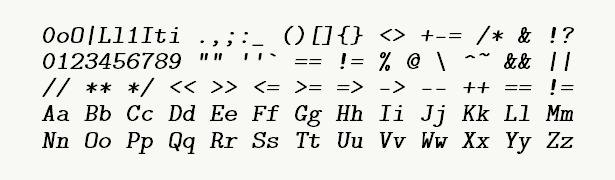 Font specimen for monospace font  (italic).