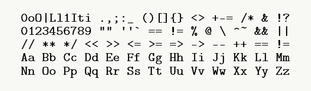 Font specimen for monospace font  (regular).