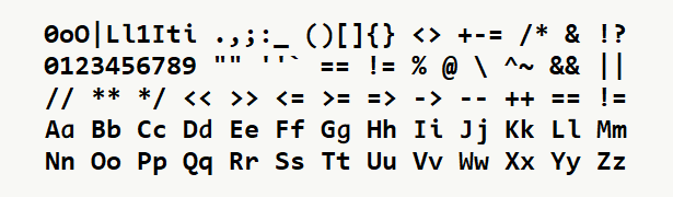 Font specimen for monospace font  (bold).