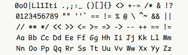 Font specimen for monospace font  (regular).