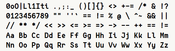 Font specimen for monospace font  (bold).