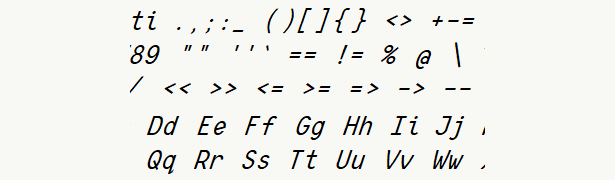 Font specimen for monospace font  (italic).