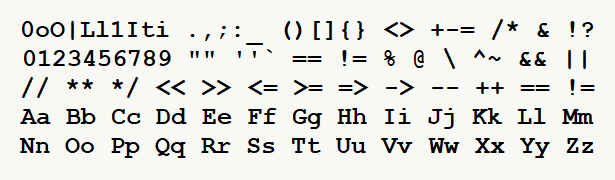 Font specimen for monospace font  (bold).