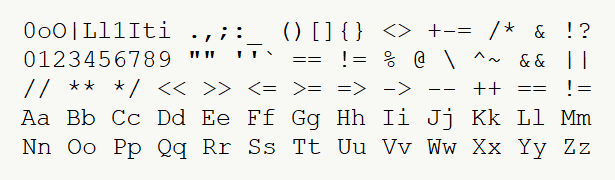 Font specimen for monospace font  (regular).