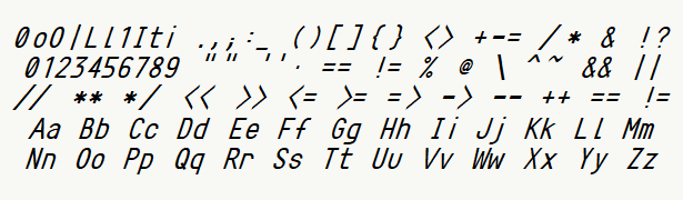 Font specimen for monospace font  (italic).