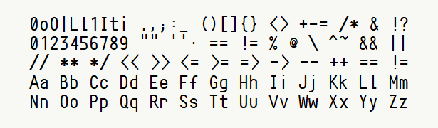 Font specimen for monospace font  (regular).