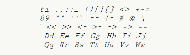 Font specimen for monospace font  (italic).