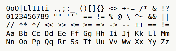 Font specimen for monospace font  (regular).