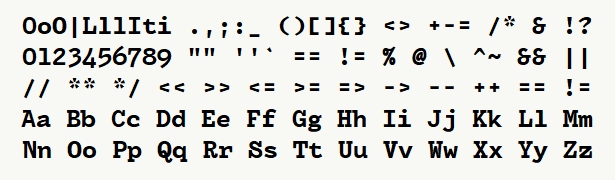 Font specimen for monospace font  (bold).