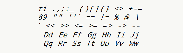 Font specimen for monospace font  (italic).