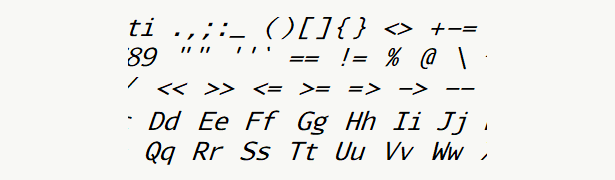 Font specimen for monospace font  (italic).