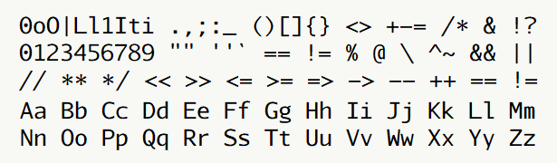 Font specimen for monospace font  (regular).