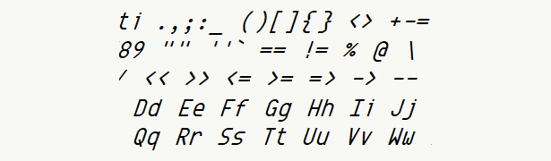 Font specimen for monospace font  (italic).