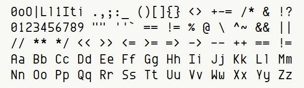 Font specimen for monospace font  (regular).