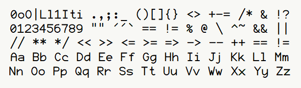 Font specimen for monospace font  (regular).