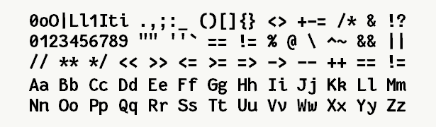 Font specimen for monospace font  (bold).