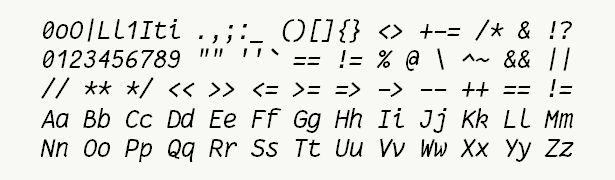 Font specimen for monospace font  (italic).