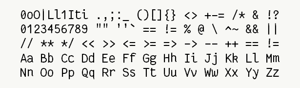 Font specimen for monospace font  (regular).