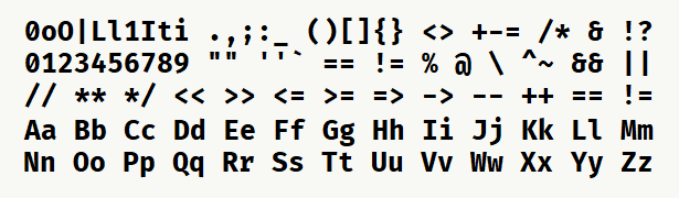 Font specimen for monospace font  (bold).