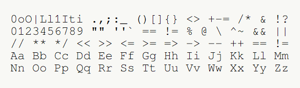 Font specimen for monospace font  (regular).