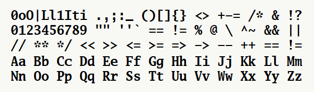 Font specimen for monospace font  (bold).