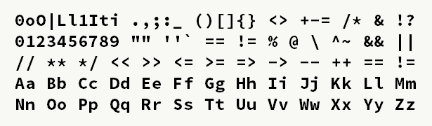 Font specimen for monospace font  (bold).