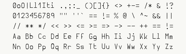 Font specimen for monospace font  (regular).