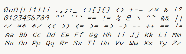 Font specimen for monospace font  (italic).