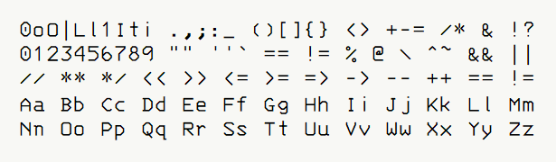 Font specimen for monospace font  (regular).