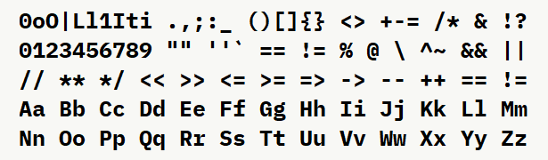 Font specimen for monospace font  (bold).