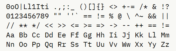 Font specimen for monospace font  (regular).