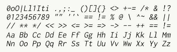 Font specimen for monospace font  (italic).