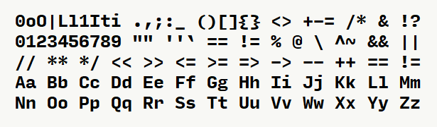 Font specimen for monospace font  (bold).