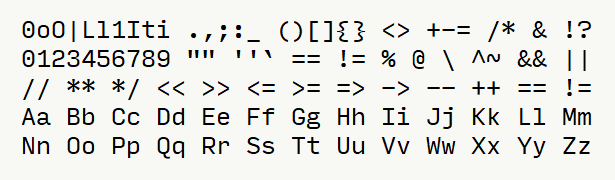 Font specimen for monospace font  (regular).